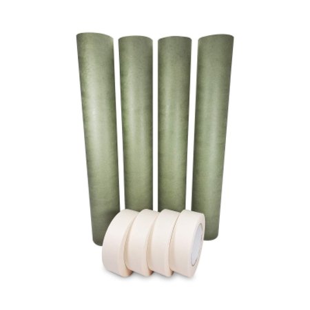 IDL PACKAGING 18in x 60 yd Green Masking Paper and 1 1/2in x 60 yd GP Masking Tape, for Covering, 4PK 4x GRH-18, 4457-112